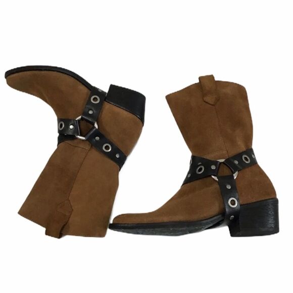 Free People x Farylrobin Brown Tan Suede Ankle Heel Boots Size 6 - Picture 5 of 8